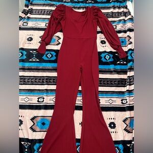 SHEIN Wine Red Flared Jumpsuit
